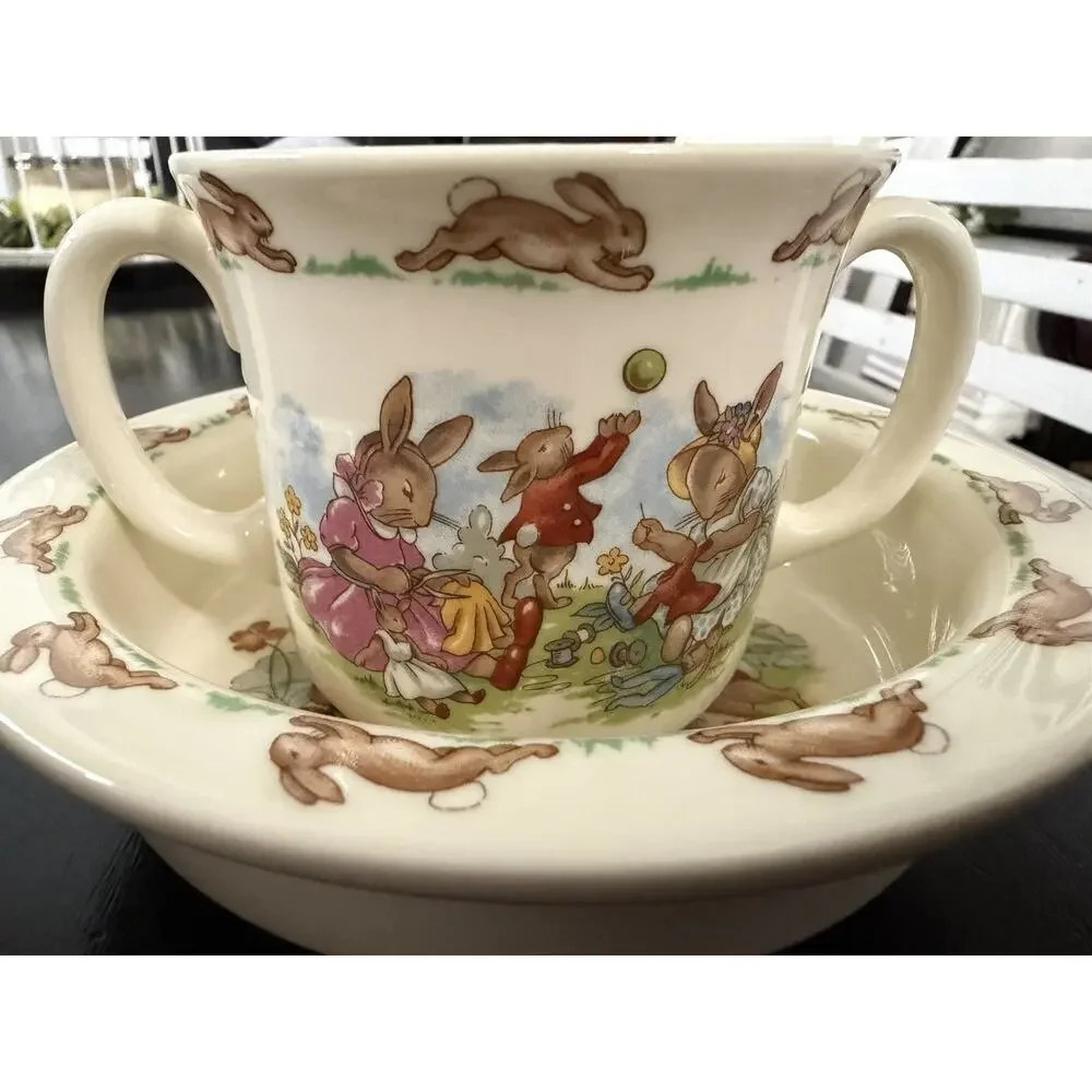 Royal Doulton Bunnykins Double Handled Cup & Bowl Set English Bone China